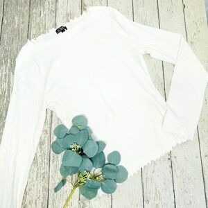 J. CREW Vintage Ribbed Boatneck  Lettuce Trim Tee